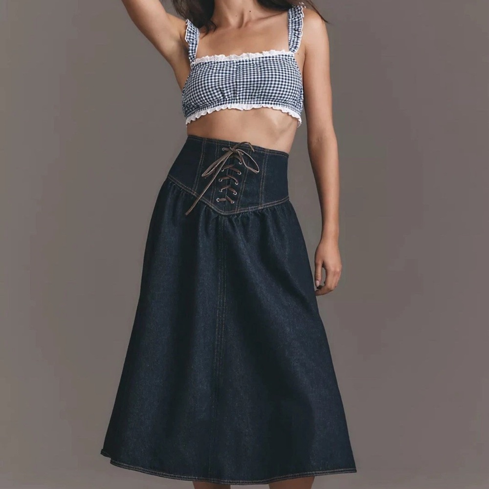 Pilcro Dark Blue A-Line Denim Skirt - Picture 5 of 7